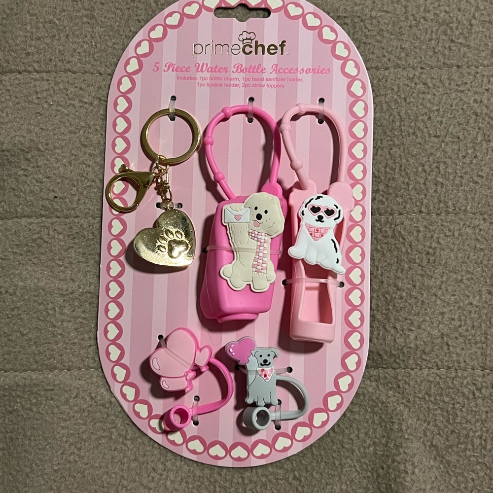 Pink Water Bottle Accessories Set for Puppy Lovers NWT